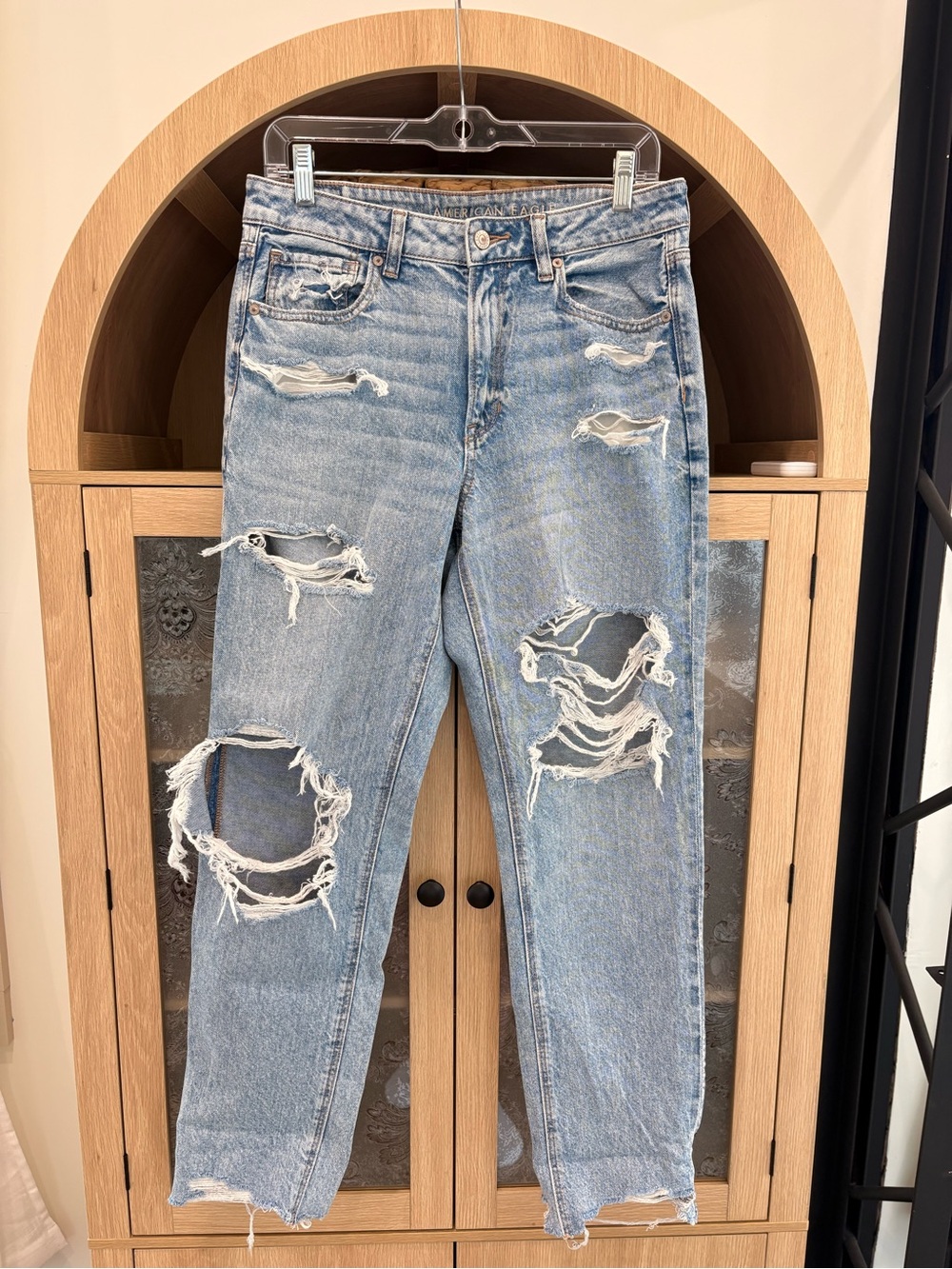 American Eagle Outfitters Light Blue Distressed Straight-Leg Jeans